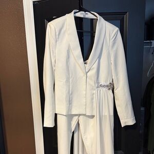 Fashion Nova White Jumpsuit with Silver Accent